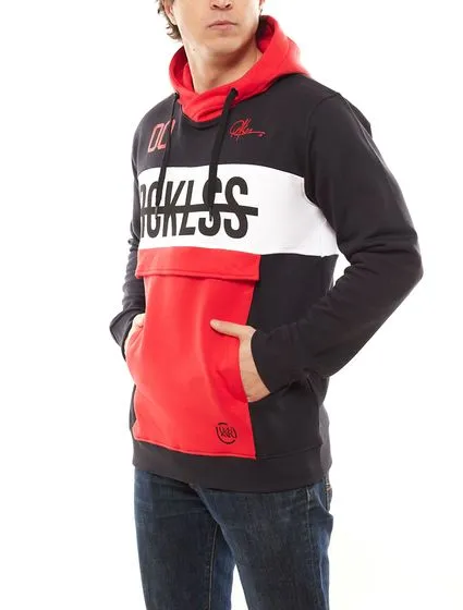 Felpa con cappuccio YOUNG & RECKLESS Strike Thru da uomo in cotone 120029-200 Nero/Bianco/Rosso